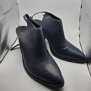 ALL SAINTS 9.5 Ivy Block Heel Bootie Shoes in Dusty navy Blue Leather Almond Toe